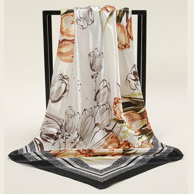 New European and American Printed Silk Square Scarf Fashion Women's Versatile Bag Headscarf Professional Scarf Silk Scarf