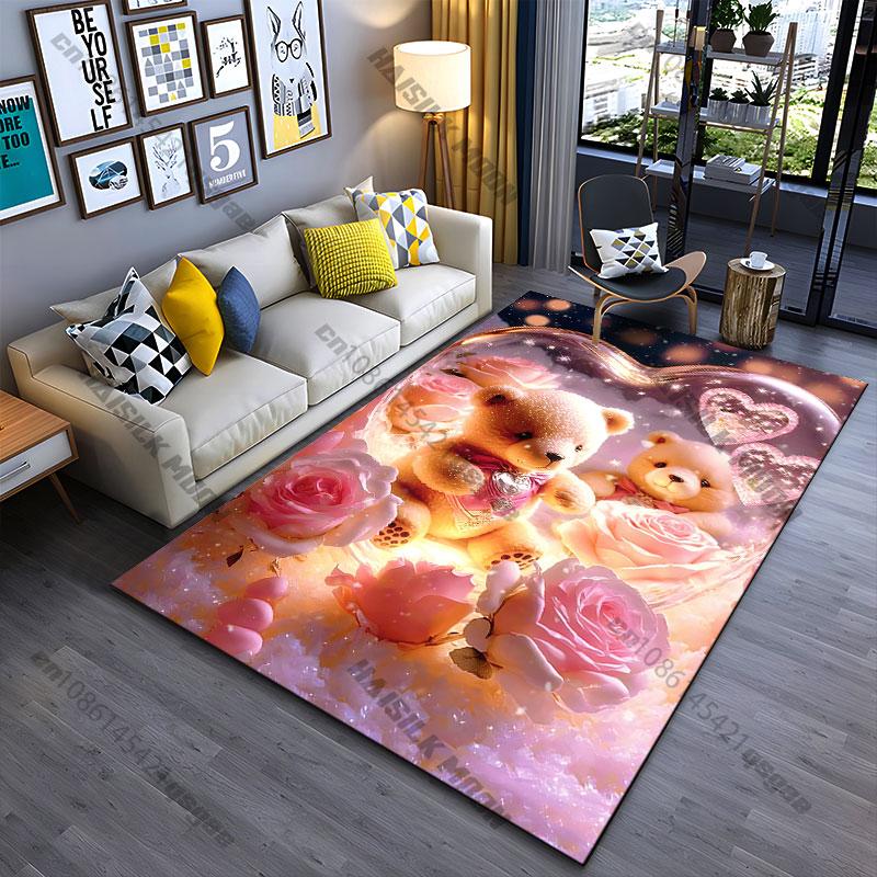 Love warmth teddy bears roses carpet Yoga living room room decor children's crawling mat doormat area rug games mat