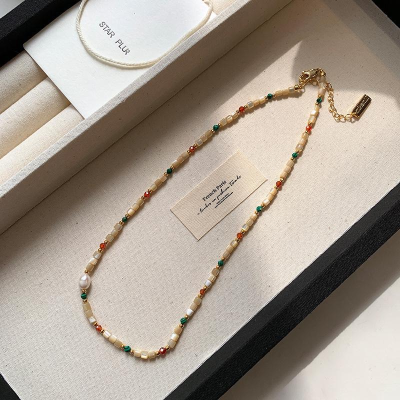 Natural freshwater colorful dopamine stone beaded pearl necklace for women, high-end luxury niche clavicle chain choker40CM