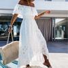 Women Bohemian Lace Long Dress White Beach Skirt Sexy Dress Casual Vestidos