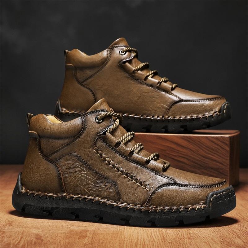New Arrival Men High Top Shoes Treking Footwear Outdoor Leather Ankle Boots Fashion Lace Up Motorcycle Boots Non-Slip Man Botas