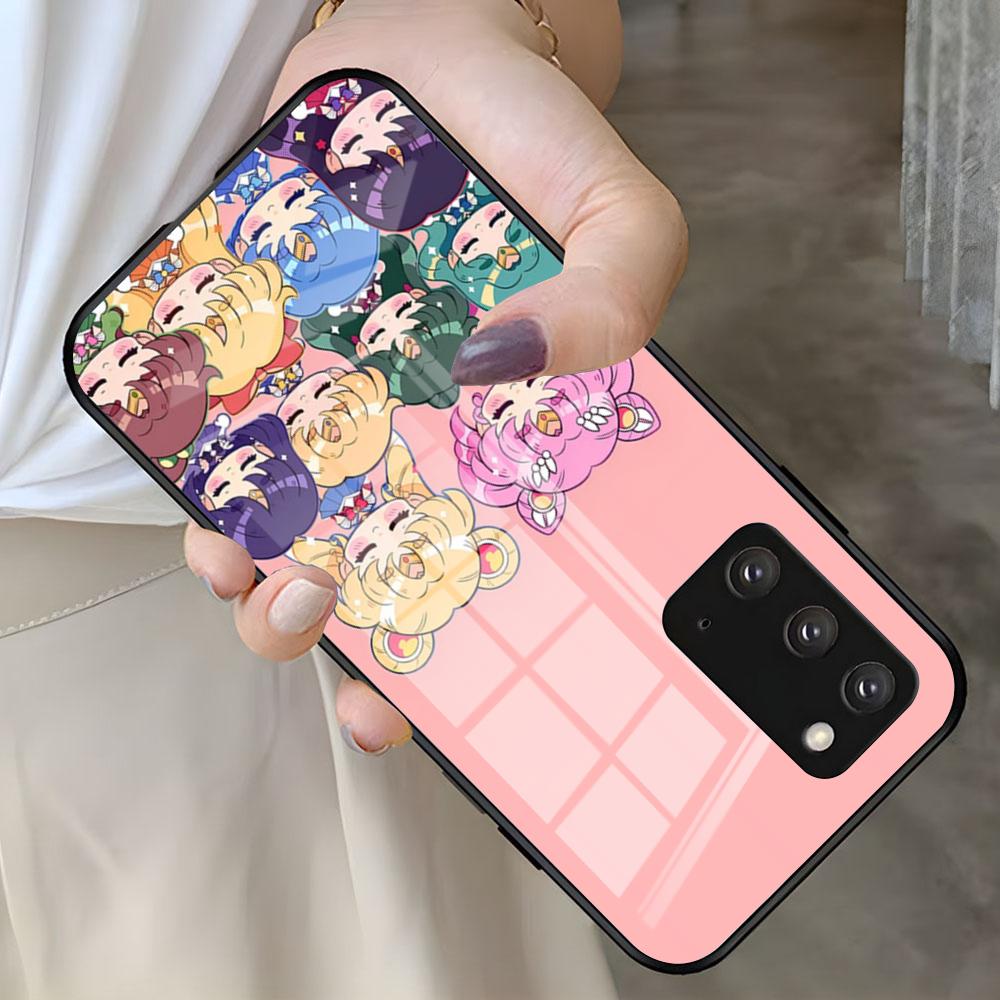 Чехол для телефона с аниме-персонажами S-Sailor M-Moon для Samsung S25 S24 FE S23 S22 S21 Plus S20 Ultra Note20Ultra Черная стеклянная крышка
