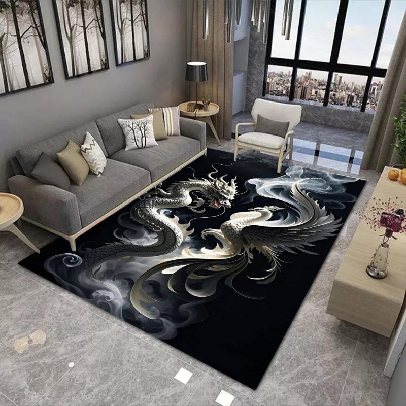 Chinese Dragon Phoenix Carpet Mat Rug Yin Yang Lucky Auspicious Traditional Pattern Modern Living Room Home Decor Soft Floor Mat