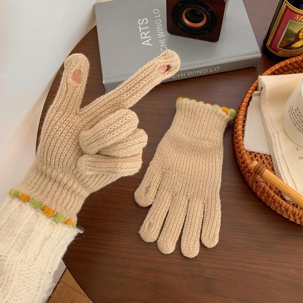Korean  Gloves Solid Color Student Winter Mittens Thickened Women Knitted Gloves  Girls