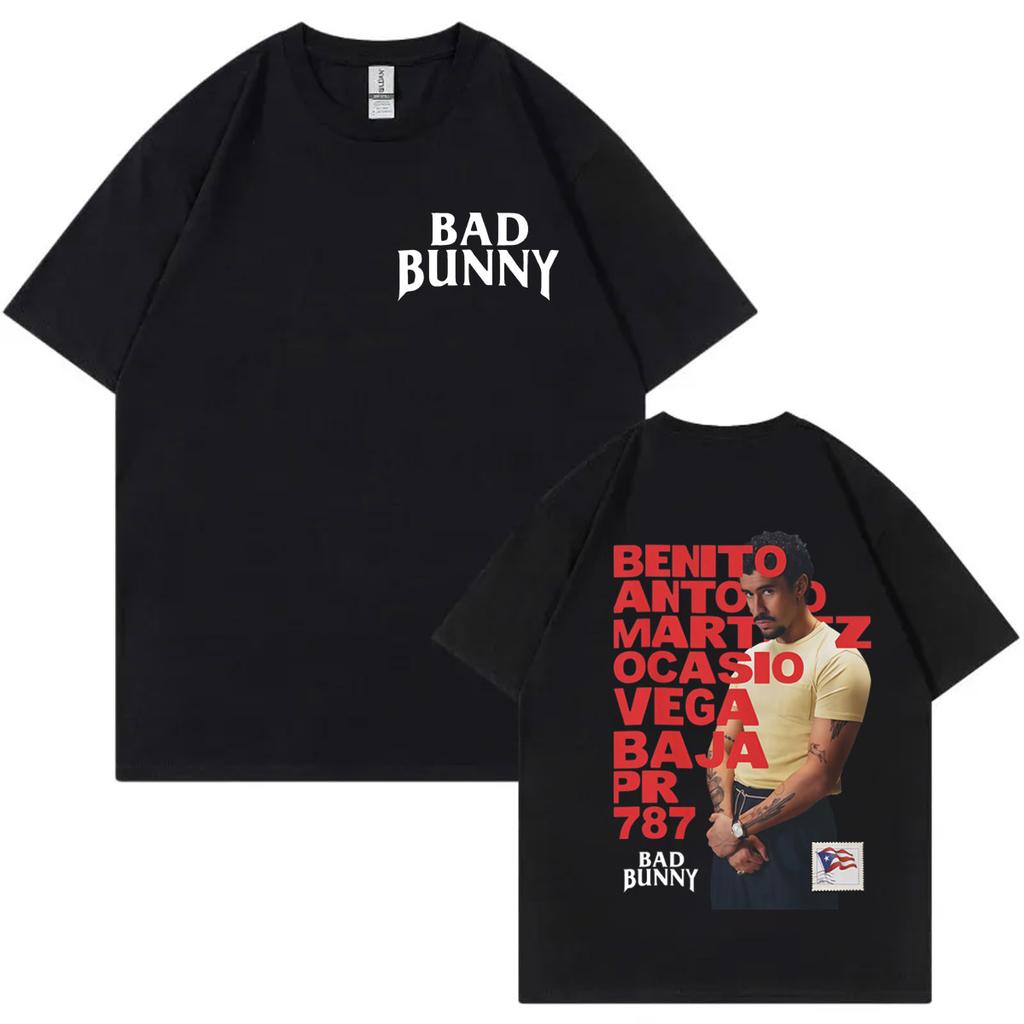 Футболка с мерчем рэпера Bad Bunny Модная Хип-хоп Винтажная Футболка с коротким рукавом Одежда для мужчин и женщин Повседневная Хлопковая Футболка Уличная одежда