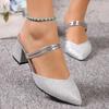 Fashion Gold Silver Bling High Heel Pumps Women Fashion Back Strap Slip-On Party Shoes Woman Pointed Toe Slingbacks Thick-Heeled Shoes