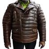Мужская натуральная коричневая овечья кожа, куртка-ветровка, кожаный байкерский пуховик, куртка Cafe Racer, стеганая куртка, стеганая куртка PUFFER, лучший подарок для него