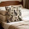 Retro Abstract Black Cat Print Pillow Cover, Mid-Century Modern Geometric Cat Pattern Cushion Case For Sofa Bedroom Home Decor