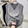 Women Sweater Vest Solid Vintage Casual Spring V-Neck Design Sleeveless Vest Elegant Waistcoats