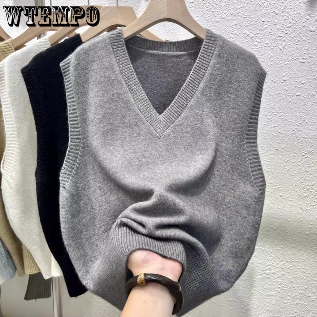 Women Sweater Vest Solid Vintage Casual Spring V-Neck Design Sleeveless Vest Elegant Waistcoats
