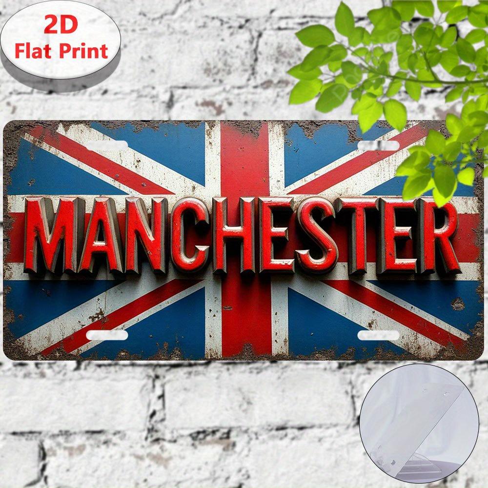 D Flatpc Vintage Sign Decorative Plaque Manchester British Flag Sign UK Travel Souvenir European Landmark Decor