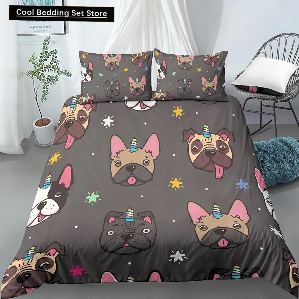Мультяшный мопс King Queen Double Full Duvet Cover Lovely Ping Pet Animal Bed Set Cover Yellow Polyester Bed Cover