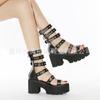 Fashion Gothic Punk Platform Chunky - Heel Sandals | Multi - Strap Buckle Metal - Rivet Edgy Party Footwear