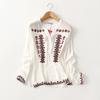 Export Tail Single Artsy Minimalist Ethnic Style Embroidered Printed Cotton Silk Shirt Female V Neck Long Sleeves Artificial Cotton Tops