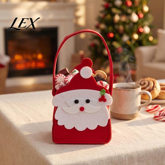 Christmas Eve Apple Packaging Felt Candy Bag, Santa Claus Snowman Patterns Treat Pouch, Large Capacity Holiday Gift Storage Pouch Thickened