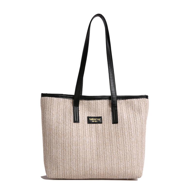 Large Woven Rattan Shoulder Bag Featuring Inner Pockets For Street Style