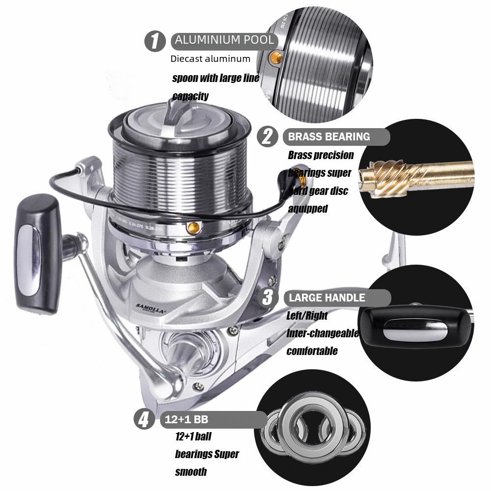 Катушка для дальнего заброса: Модель 8000-12000 для рыбалки на пляже и в море, устойчивая к воздействию морской воды