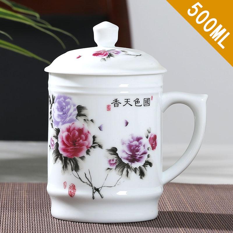 Керамические чашки Цзиндэчжэнь с крышкой, ручная роспись, цветочный узор, мастер-чашка, бутики, аксессуары для чайной церемонии, принадлежности