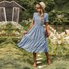 Elegant Slim A Line Swing Dress for Women Large Size Spring Summer O Neck