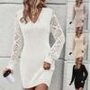 Autumn And Winter Long Sleeve Fashion Clashing Closure Knit Sleeve Sweater Dresses