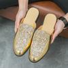 Роскошный дизайнерский бренд Мужские кожаные золотые черные сандалии Полупайеточная обувь для мужчин Мюли Повседневная обувь Шлепанцы Лоферы Тапочки
