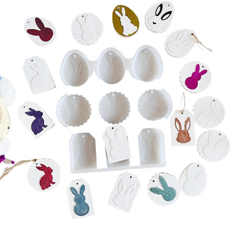 1PC Egg Pendant Mould Plaster Drop Glue Mold Rabbit Tag Mould Handmade Silicone Mould Rabbit Series 19x18cm
