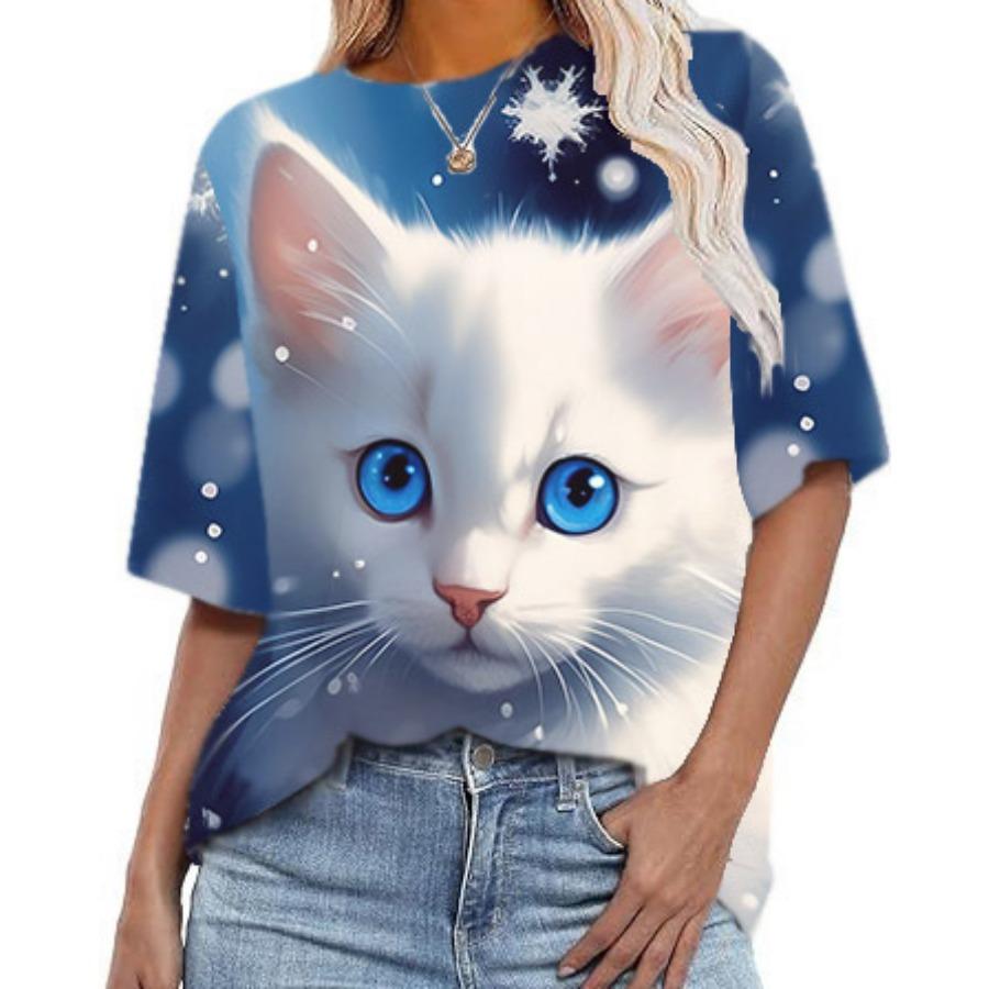 Женские повседневные свободные футболки с круглым вырезом и короткими рукавами в полоску с цифровой печатью для женщин