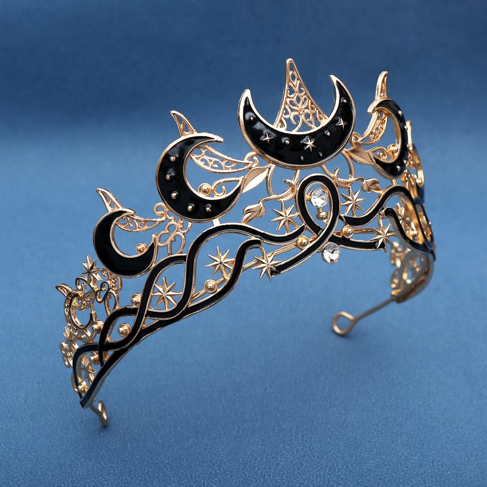 1pc Luxury Gothic Moon Tiara Celestial Queen Crown for Women Baroque Star Headpiece for Vintage Weddings Elegant Parties