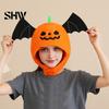 Funny Party Atmosphere Decor Halloween Bat Pumpkin Head Hat, Cute Spooky Full Mask for Adults Decorative Holiday Gear Kids, Soft Plush Costume