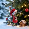 Holiday Tree Hanging Red Guitar Christmas Ornament, 2D Flat Acrylic Pendant with Music Theme Ornament Santa Hat, Country Decoration, Gift for