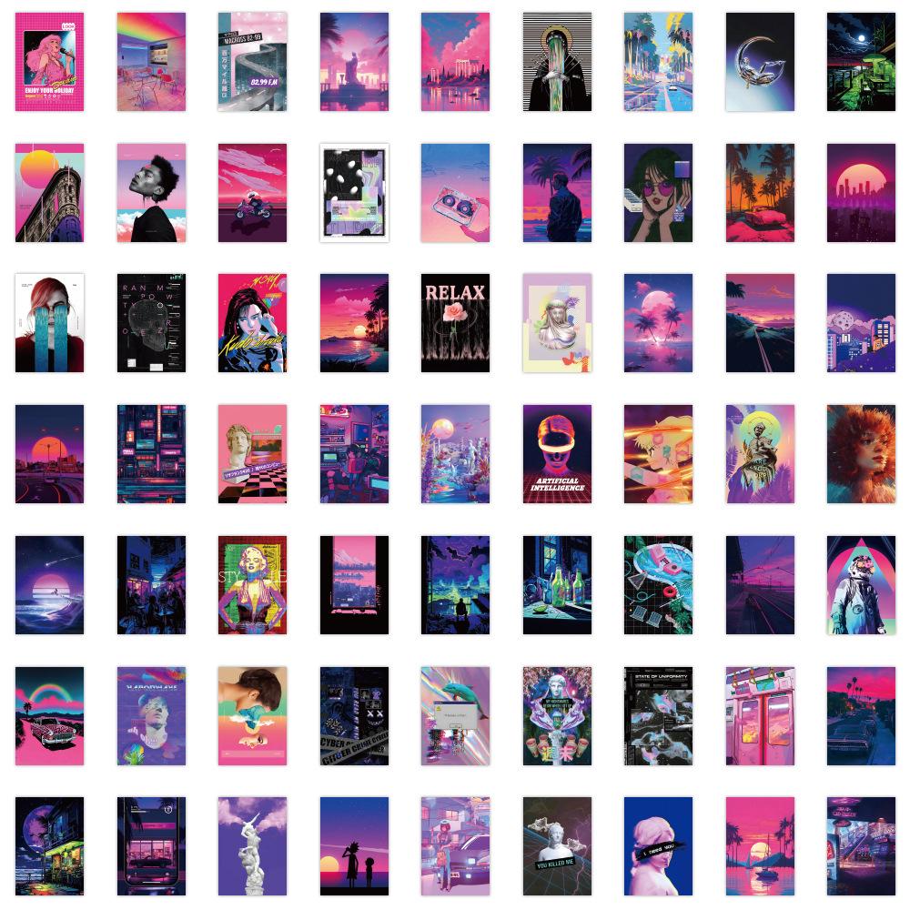 60 стикеров в стиле Vaporwave, психоделического граффити для украшения телефона и скейтборда