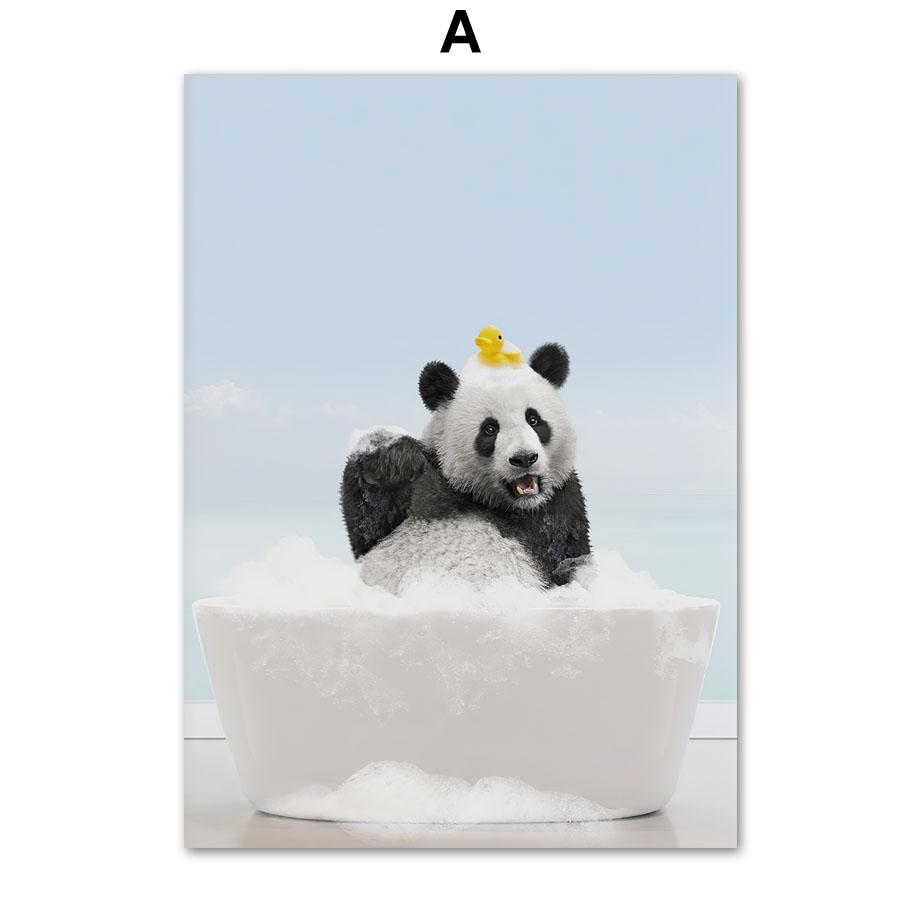 Животное в ванне Лев Тигр Лама настенная живопись на холсте туалет причудливые постеры и принты настенные панно Забавный декор для ванной комнаты