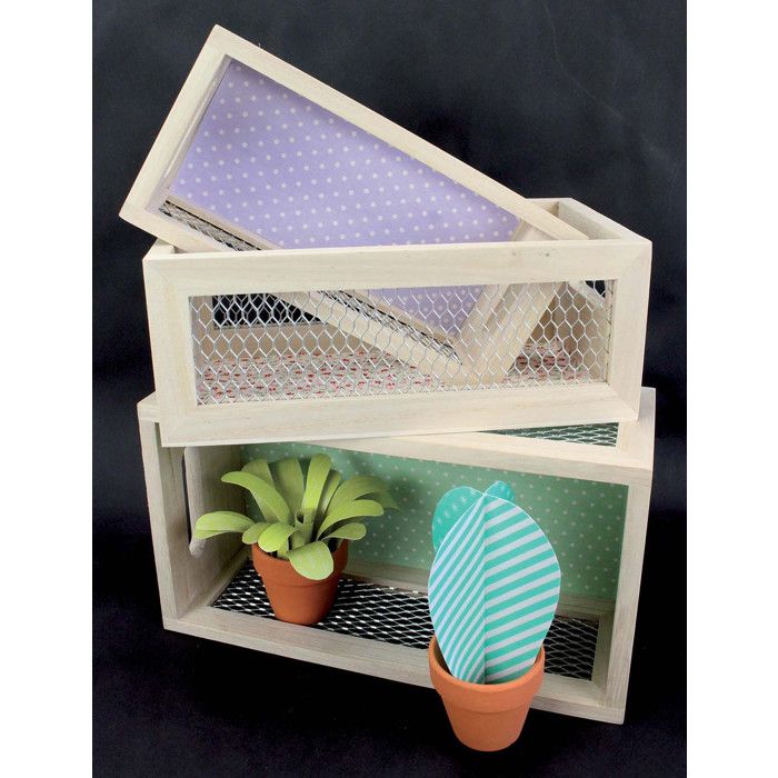 Caissette en bois grillagée 21,5 x 8 x 12 cm x 3 pièces