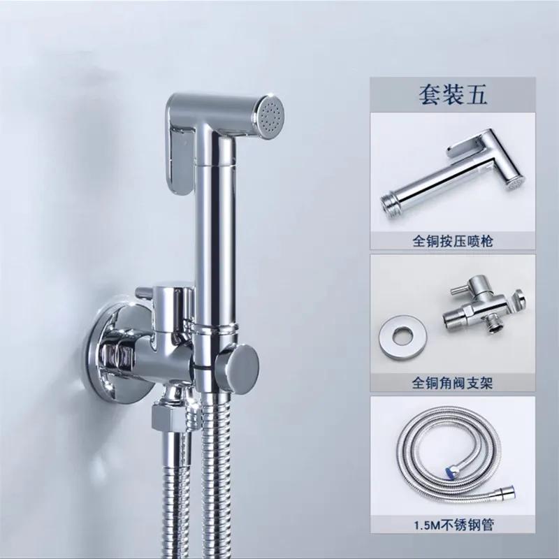 Toilet Shower Bidet Spray Gun Faucet Sets Wall Mounted Chrome/Black/Grey Metal Brass For Bathroom Toilet Spring PVC SS Hose