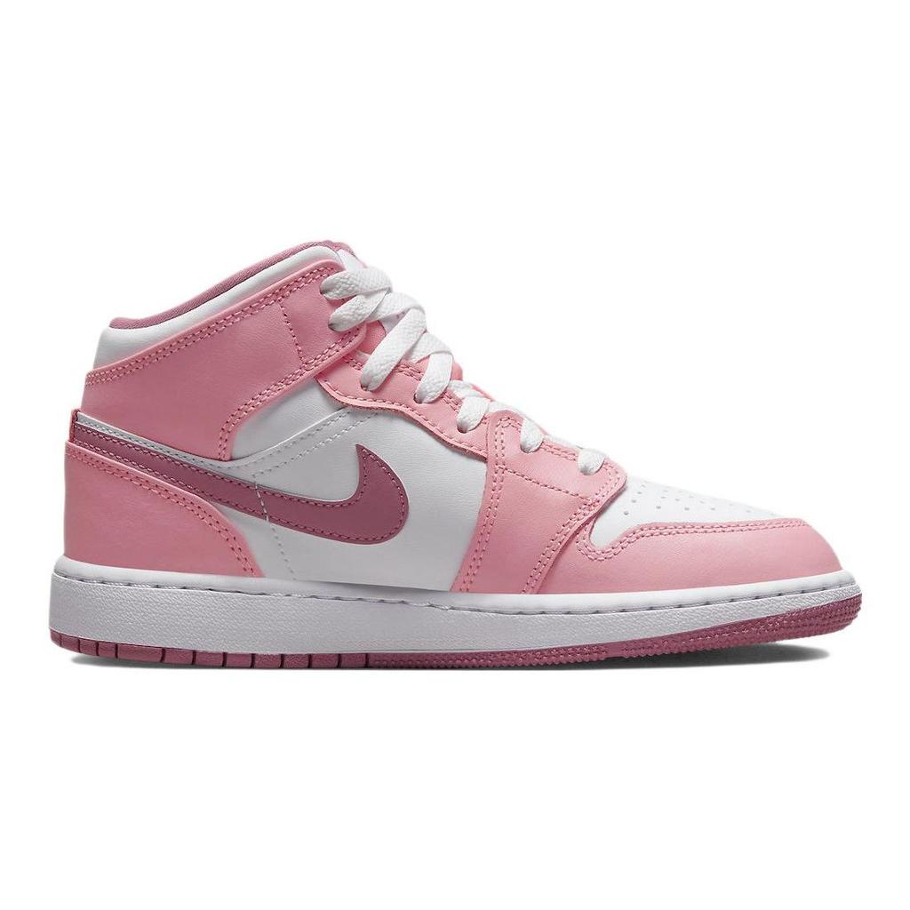Кроссовки Air Jordan 1 Mid GS День Святого Валентина 2023 Детские Розовый Коралловый-Песочный Пустынный-Ягодный DQ8423-616