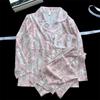 Autumn Winter New Flower Print Two Pieces Pajamas Set French Sweet Cute Fashion Women's Pajamas Casual All-match Trendy Homewear