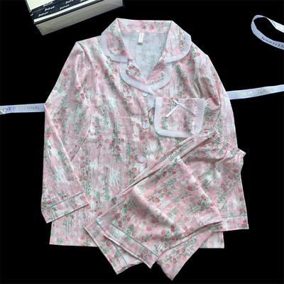 Осень-зима, новый цветочный принт, комплект из двух предметов, французская милая модная женская пижама, повседневная универсальная модная домашняя одежда