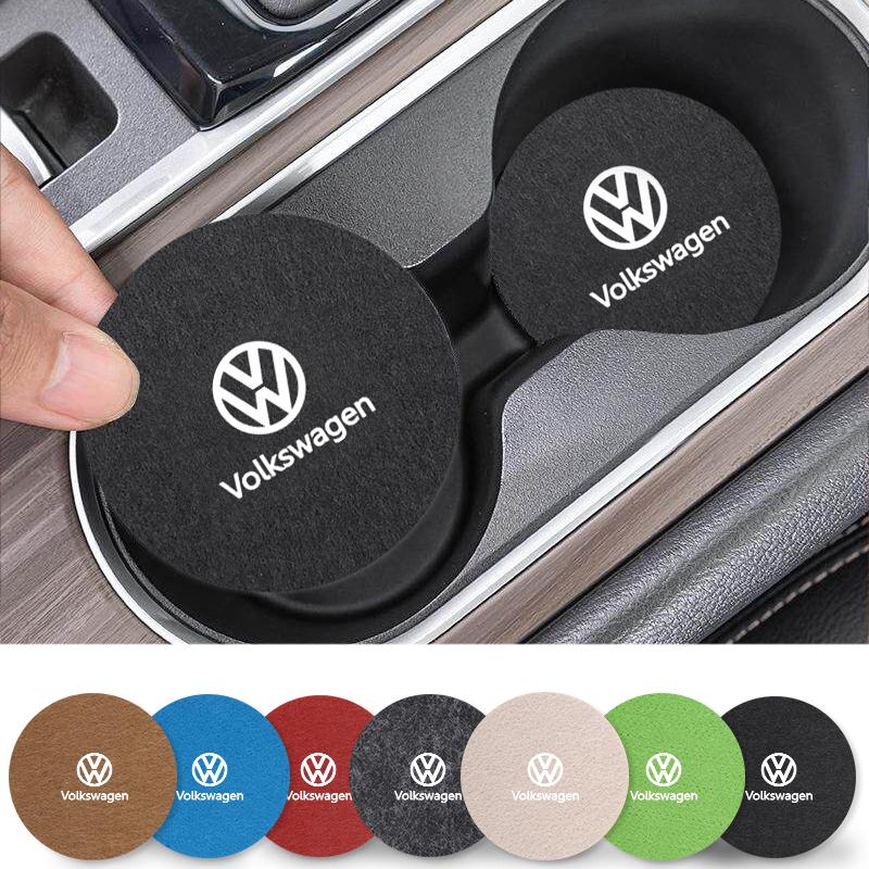 For Volkswagen 2PCS Car Coasters Cup Holder Mat Drinks Coaster For Volkswagen VW Polo Golf 6 7 MK5 Jetta Touran Tiguan Passat Key Accessories