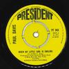 7-дюймовая пластинка PAUL DAVIS When My Little Girl Is Smiling PT343 President Recor 1971 UK Rock Б/у