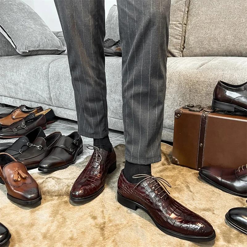 Повседневная деловая обувь в официальном стиле, британские мужские туфли из воловьей кожи с резьбой, зашнурованные, остроносые, кожаные туфли-оксфорды, удобные мужские туфли