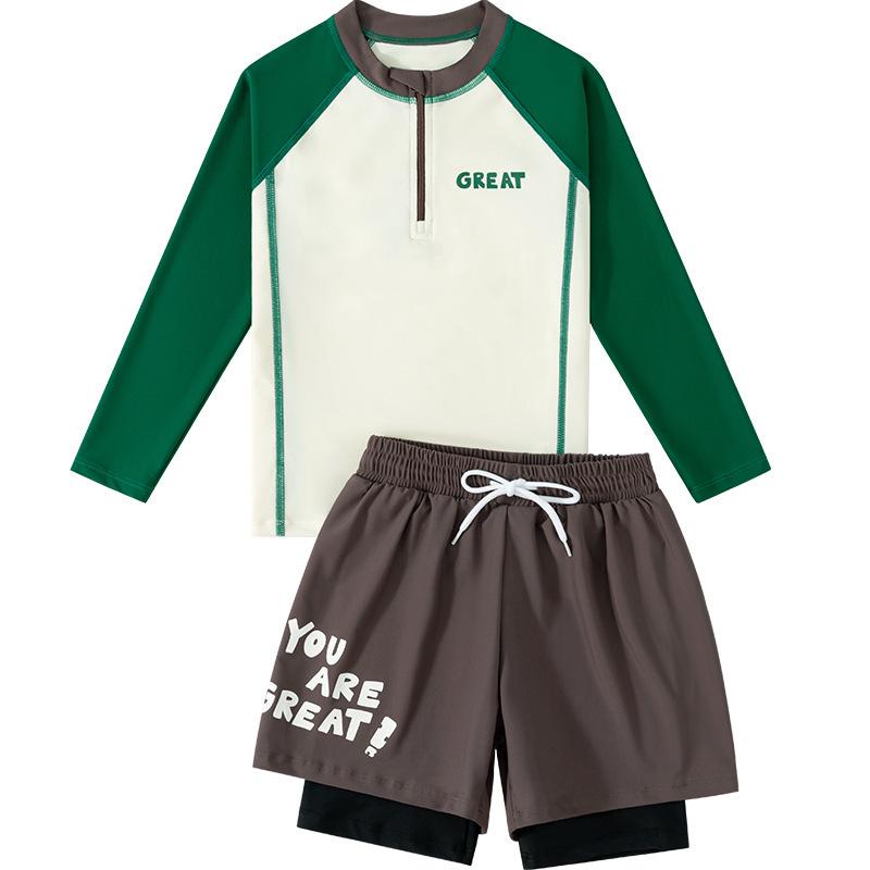 Детский слитный купальник с длинным рукавом для защиты от солнца - Модный летний наряд для больших детей и подростков