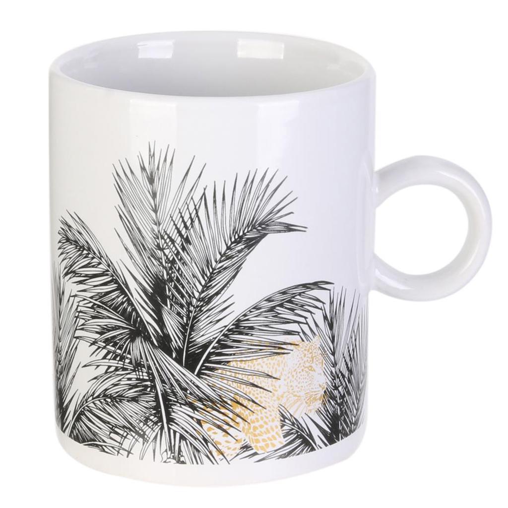 Les Trésors De Lily [A3666] - Large Ceramic Mug 'Jungle' Black Gold White - 11x9 Cm (40 Cl)