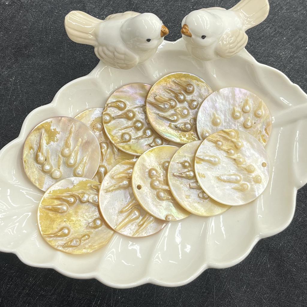 3Pcs, Natural Shell Mother of Pearl Beads with Holes, Boho Handcrafted Round Loose Beads, 40mm, for DIY Necklace Accessories, Jewellery Making Crafts