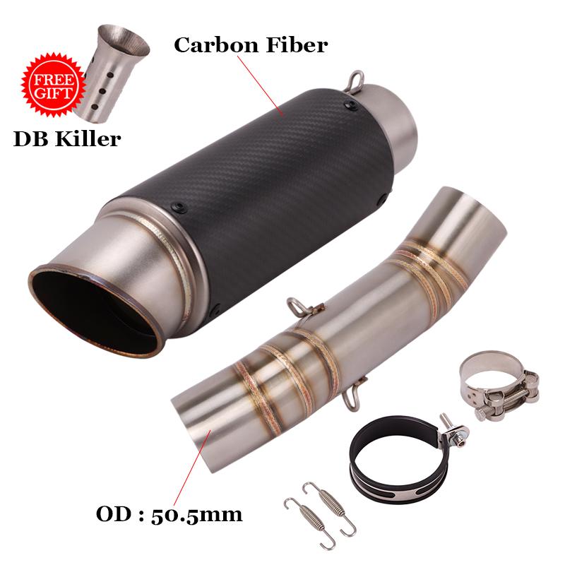 Motorcycle Exhaust Carbon Fiber Escape Mid Link Pipe 51mm Tail Muffler Tube DB Killer Slip On For Honda NX500 NX 500 2024 Year