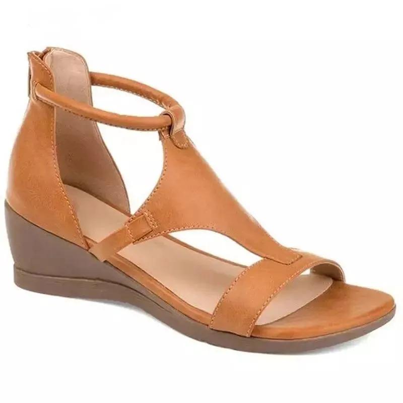 Womens Shoes Comfort Summer Plus Size 43 Ladies Sandals Heel Zipper Retro Wedge Sandals Woman Soft Bottom Beach Muje