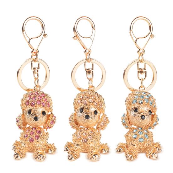 Симпатичные горный хрусталь пудель собака кулон брелок для ключей застежка сумка орнамент