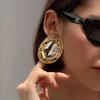 Salircon Exaggerated Irregular Geometry Stainless Steel Stud Earrings for Women Vintage Glossy 18K Gold Plated Earrings Jewelry