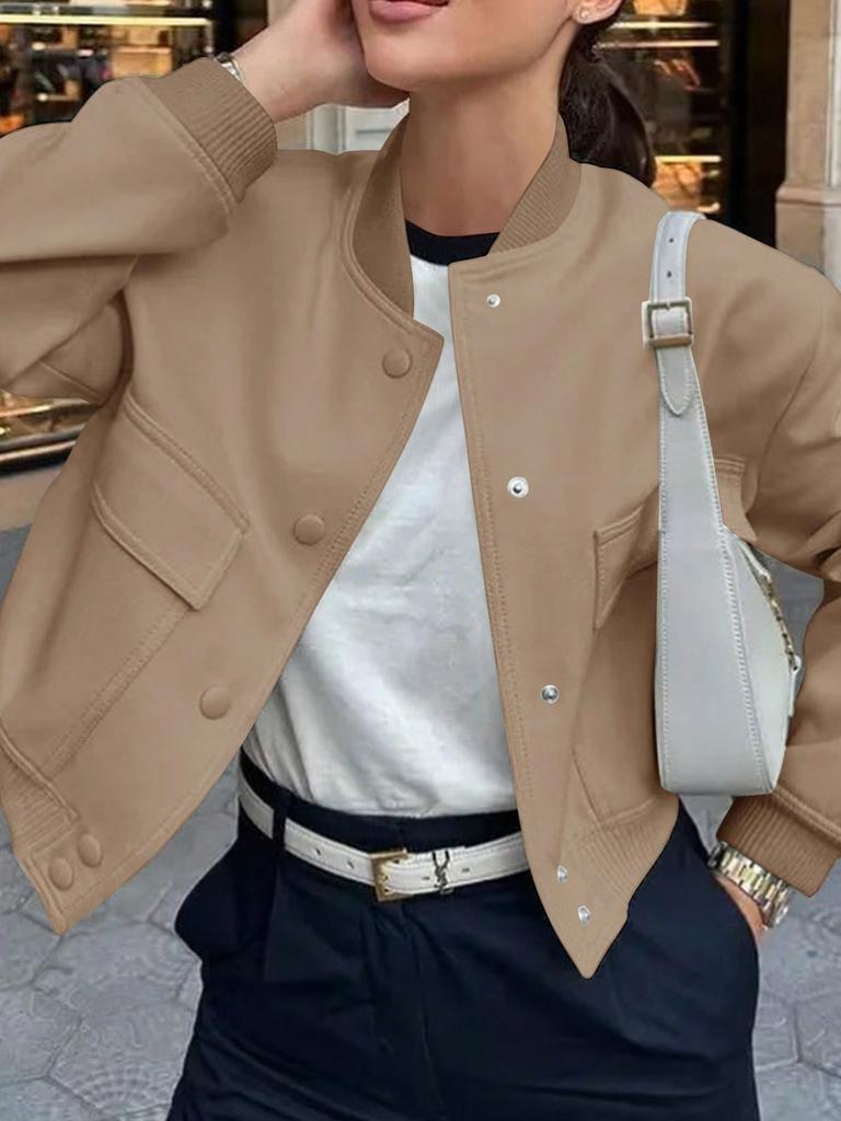 Rose Beauty A 90s Street Solid Buckle Front Valve Pocket Baseball воротник с длинным рукавом свободного кроя Повседневная весенняя куртка пальто