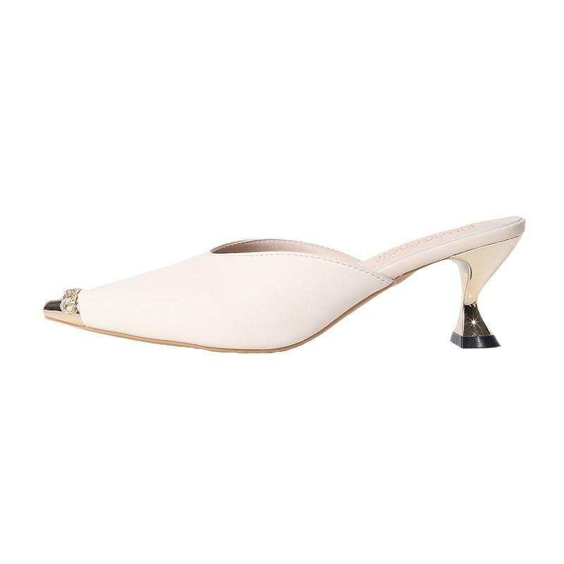 2025 Spring New Bag Head Half Slippers 33 Small Size Pointed Head Stiletto High Heels Fashion Muller Cool Slippers Women's Summer