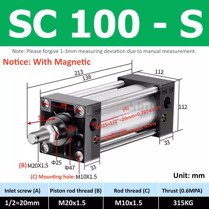 SC Standard Air Cylinder SC32/40/50/63mm Bore Small With Magnetic Pneumatic Cylinder Piston 25/50/75/100/150/200/250mm Stroke